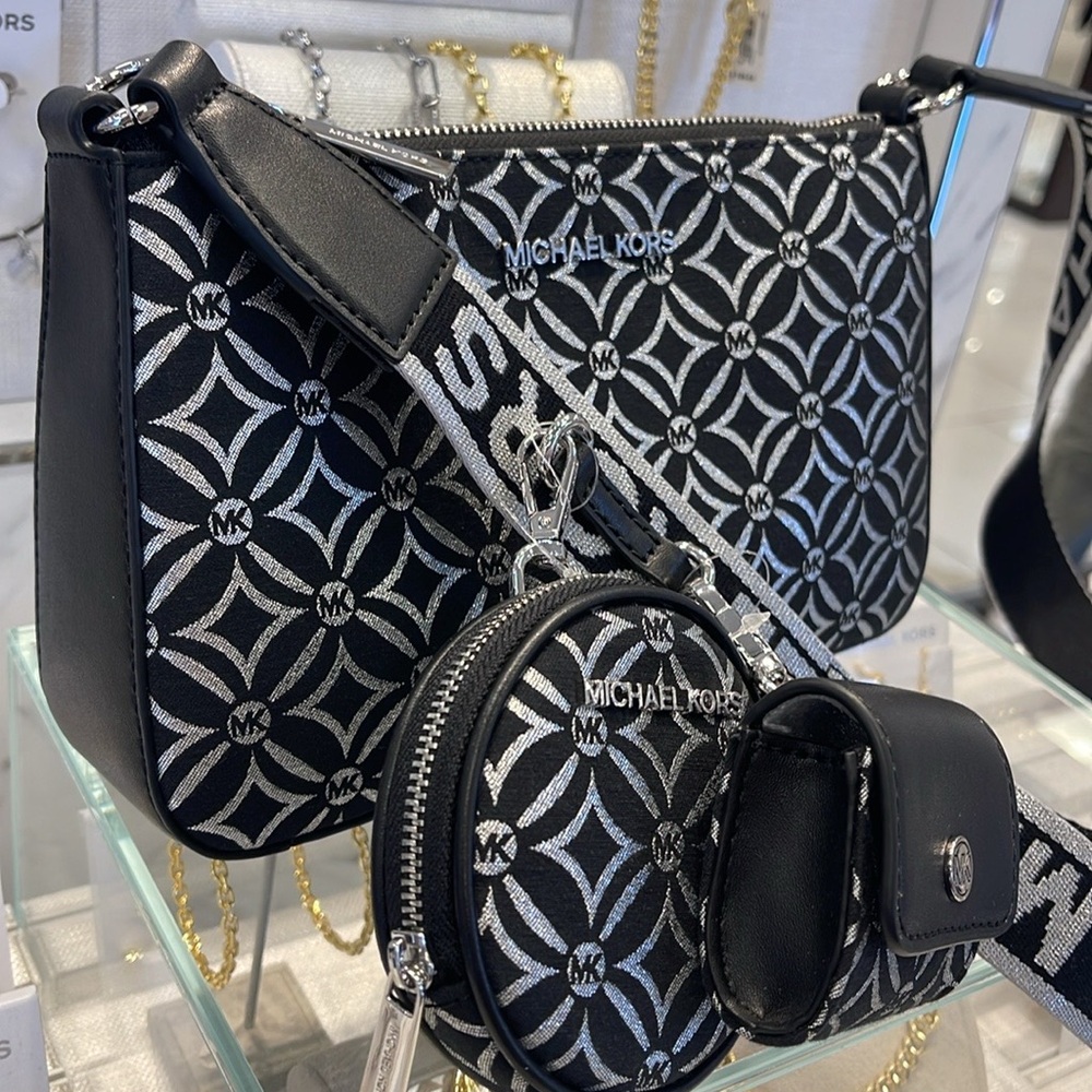 MICHAEL KORS Jet Set Travel Small Logo Jacquard Crossbody With Tech Attach NWT - Picture 13 of 16